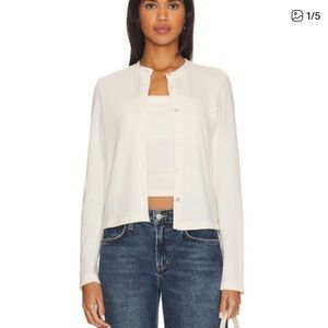 DONNI. Cream Button-Front Knit Cardigan